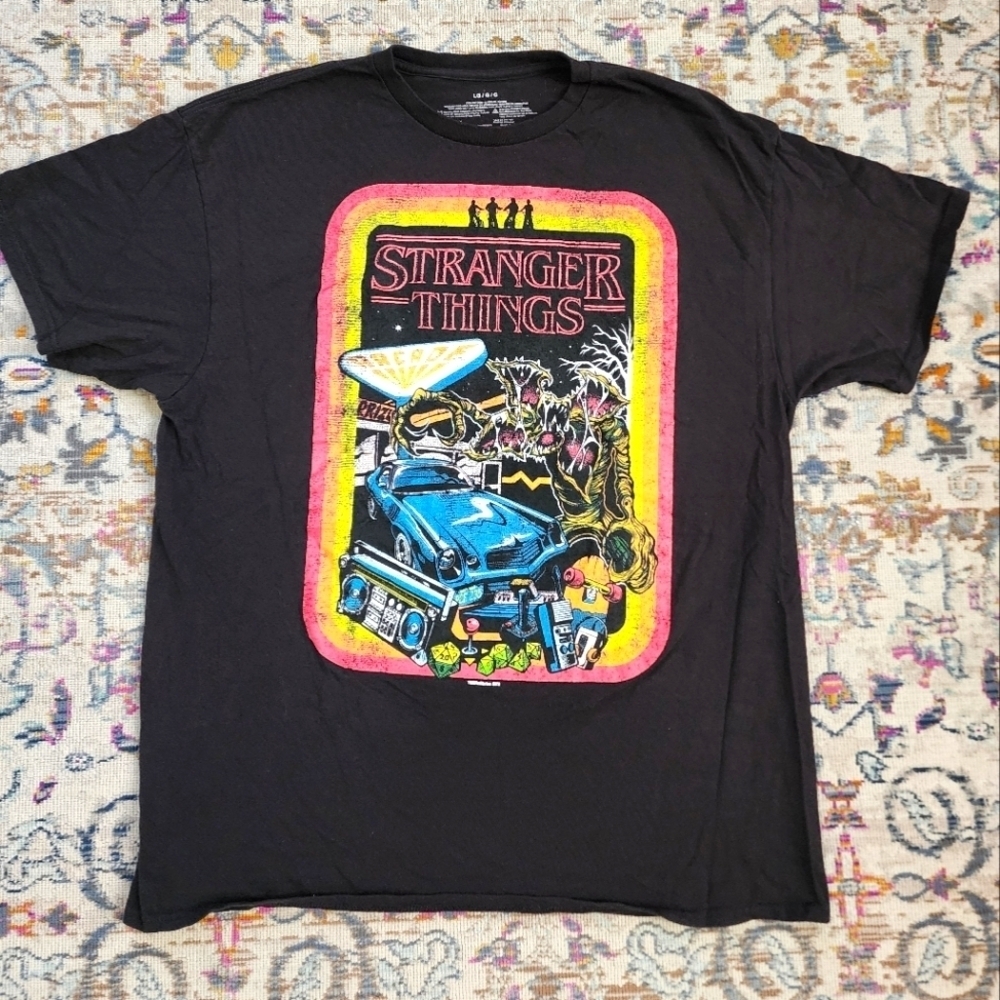 Stranger Things Adult T-Shirt Colorful Demogorgon Show Image Collage Tee, sz LG